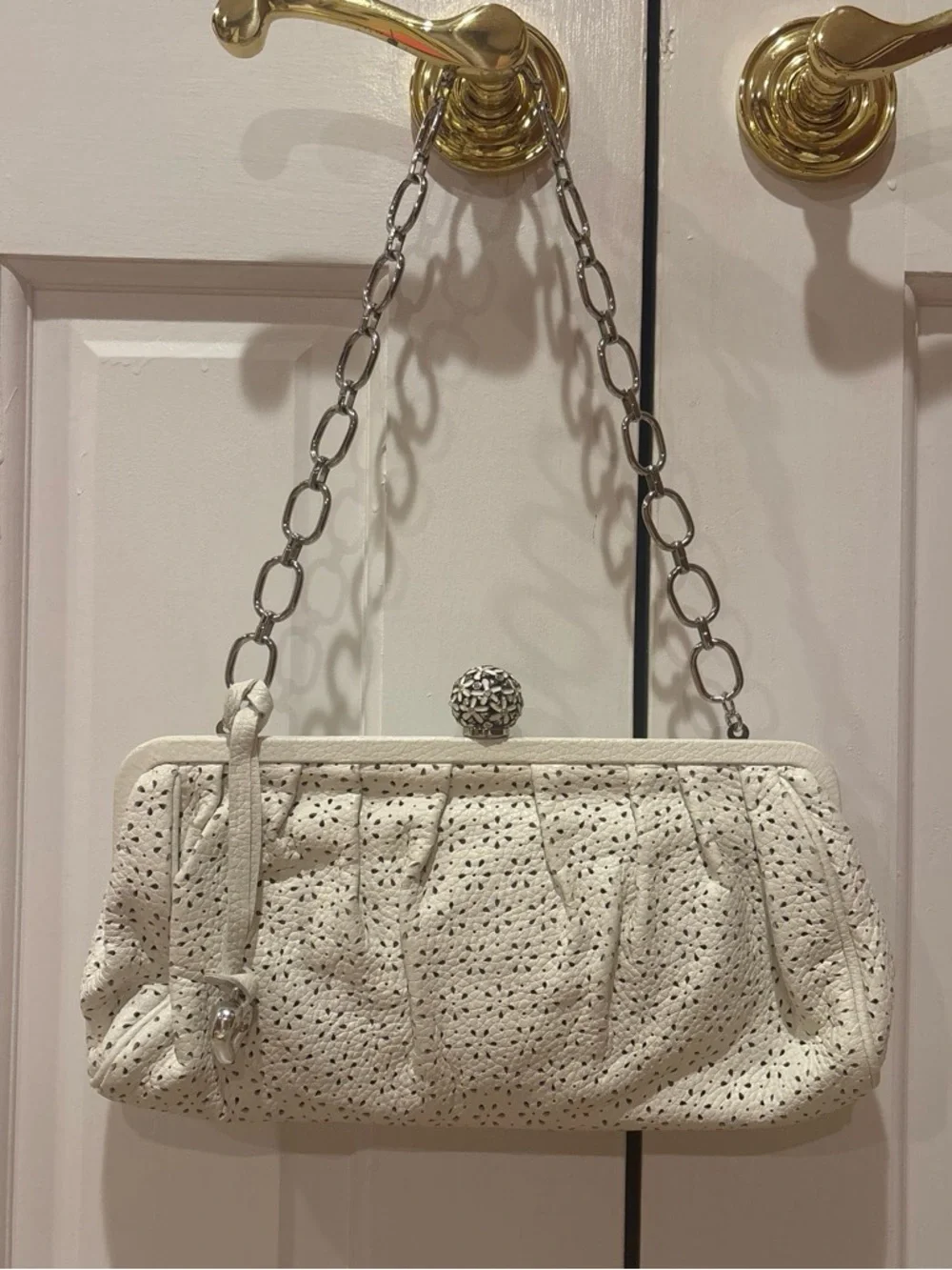 Vintage Brighton White eyelet purse with silver hardware